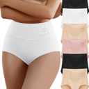 YDQ Women's Cotton Underwear High Waisted Comfortable Tummy Control Stretch Soft Full Coverage Breathable Briefs 5-6 Packs, Size XL