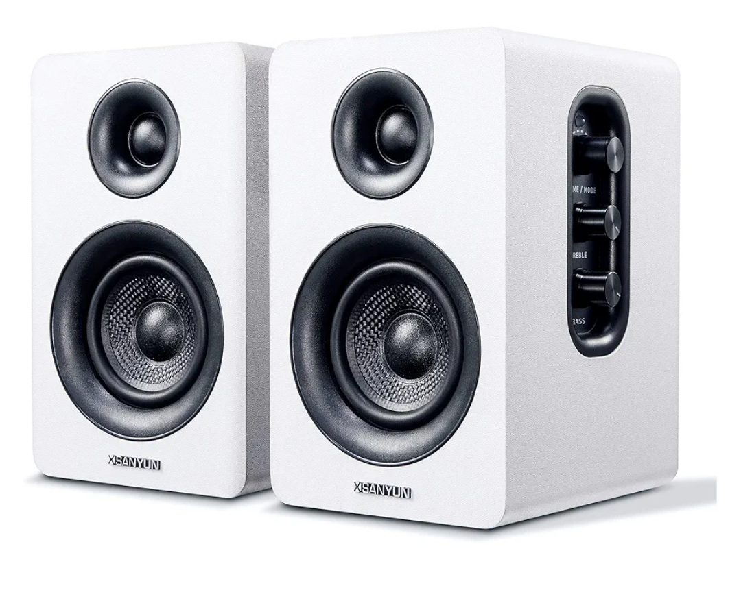 Sanyun SW208 3" Active Bluetooth 5.0 Bookshelf Speakers – 60W Carbon Fiber Speaker Unit - Built-in 24bit DAC Dynamic 3D Surround Sound 2.0 Computer PC Monitor Gaming (Pair, White)