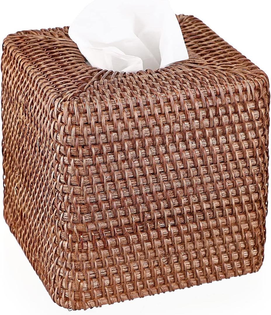 Sumnacon Square Rattan Tissue Box Cover for Bathroom Kitchen Office (Brown) Sumnacon Square Rattan Tissue Box Cover for Bathroom Kitchen Office (Brown)