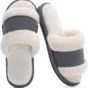 SHIBEVER Women's Slippers Fuzzy Open Toe Slip On Indoor House Shoes Comfy Bedroom Women Slippers (7.5-8, Grey)