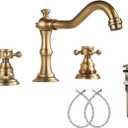 8 inch 2 Handles 3 Holes Widespread Bathroom Sink Faucet Antique Brass Bathroom Vanity Faucet Basin Mixer Tap Faucet Matching Metal Pop Up Drain with Overflow
