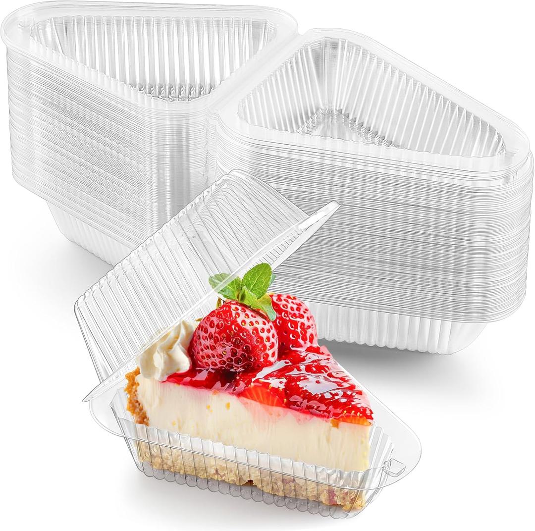 Zezzxu 100 Pack Cake Slice Containers with Hinged Lids, Clear Plastic Cheesecake Carriers Disposable Triangle Slice Boxes for 6-8 Diameter Cake or Pie Slices, Sandwiches, Desserts