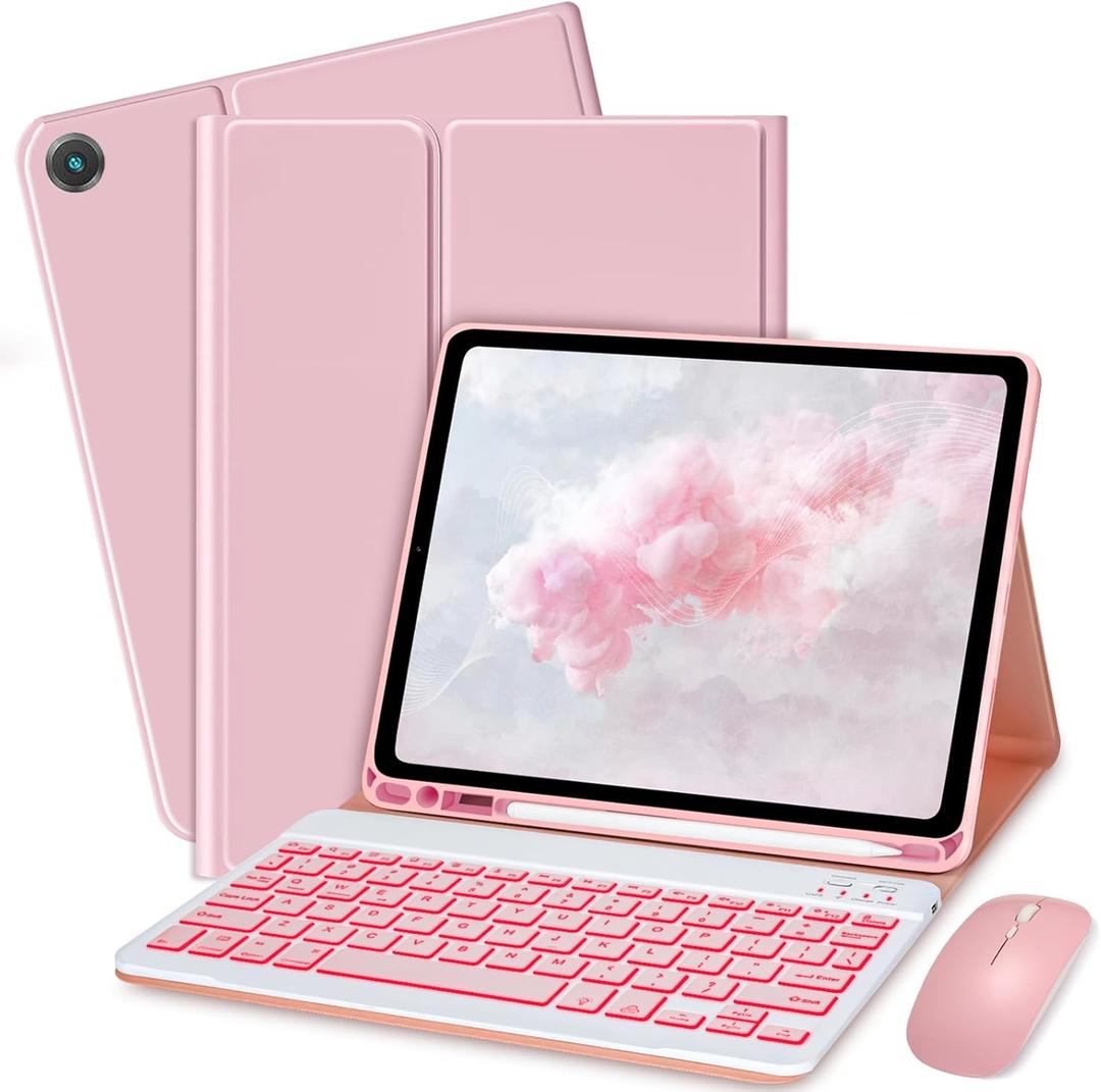 Keyboard Case for Samsung Galaxy Tab A11+ Plus 2025 / A9+ Plus 2023 11 inch - 7 Colors Backlit Keyboard Cover and Mouse (Pink)