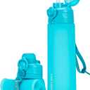 TakeToday Collapsible Water Bottles 20oz, Leak Proof, BPA-Free, Foldable Silicone Travel Water Bottle with Straw Strap for Cycling, Hiking, Outdoors (Ocean Breeze)