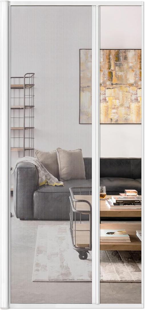 Paramondo Retractable Door Screen for Single Door, Free Stop Sliding Patio Doors - Durable White Aluminium Frames with Fiberglass Mesh - White, Size 34 5/8" Wide x 81 3/8" High