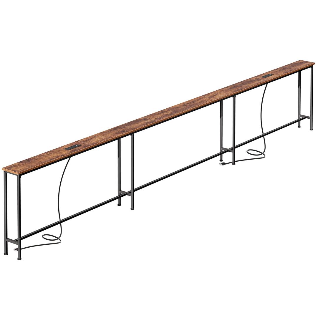 SUPERJARE 133.8 Inch Sofa Table with 2 Power Outlets and USB-C Ports, 5.9 Inch Narrow Console Table with Storage, Extra-Long, for Entryway Hallway Couch Behind Sofa, Small Spaces, Rustic Brown