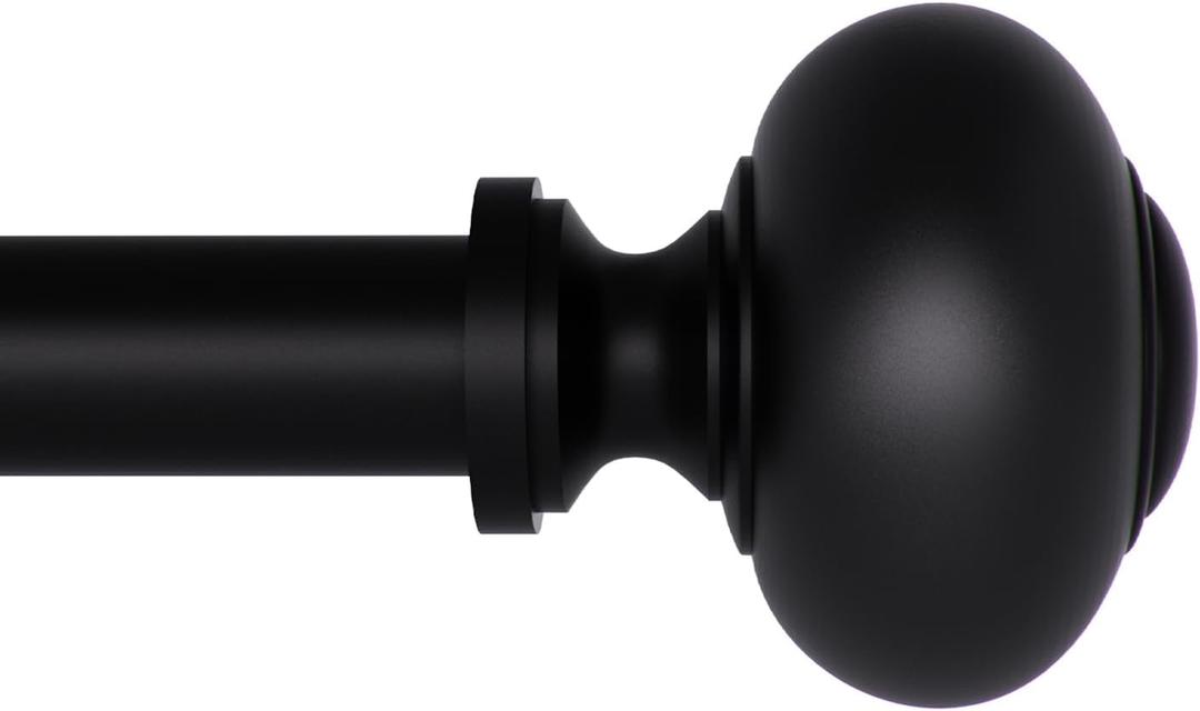 Curtain Rod 72"-144" for windows 1 Pack with Round Finials, 1" Diameter Rod Decorative Round Finials Adjustable Telescoping Black Drapery Rod of Window Treatment