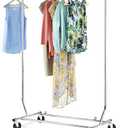 Whitmor Adjustable Clothes Rack Heavy Duty Clothing Rack Collapsible Rolling Clothes Organizer with Sturdy Wheels, Easy to Assemble, Black and Chrome (51 x 22 x 71 inch)