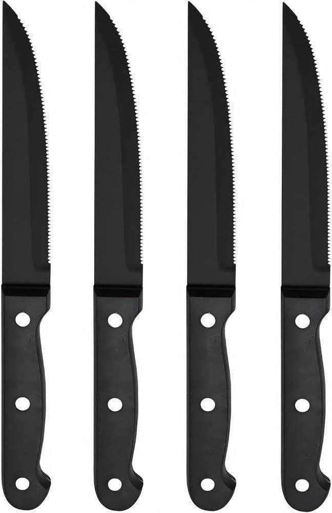 Kitchen Knife Set Piece with Block, High Carbon Stainless Steel, Built-in Sharpener4-Piece Steak Knives Set for Dining