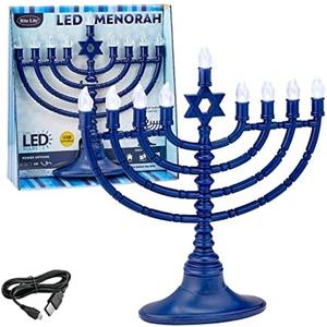 Rite Lite LTD JRN-400 Led Menorah Battery Operated Tinted Blue Bulbs