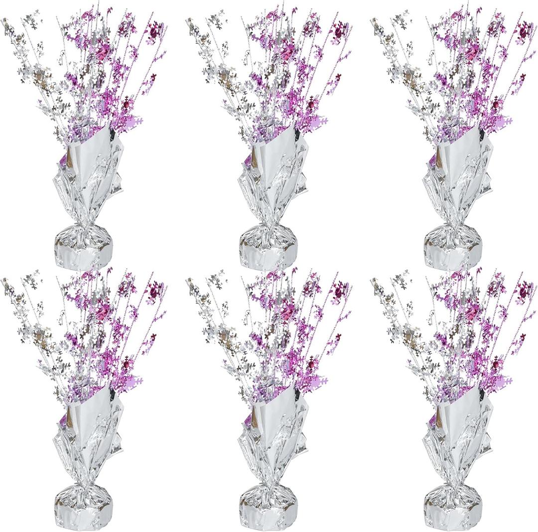 Gyufise 6 Pack Metallic Foil Spray Centerpiece Snowflake Table Decoration Burst Table Centerpieces Table Decor for Winter Wonderland Birthday Wedding Anniversary Holiday Party Supplies Pink Silver