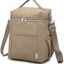 NOL Natural Organic Lifestyle Insulated Lunch Bags for Women Cooler Bag Lightweight Nylon Waterproof Lunch Box For Work (Khaki, Large)