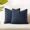 JUSPURBET Pillow Covers Set of 2 Decorative Throw Pillow Covers Case for Couch Sofa Bed Soft Boucle Textured Cushion Covers with Hidden Zipper for Home Decor Living Room 16x16,Navy Blue
