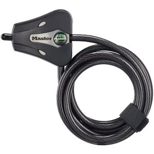 Master Lock Black Python Bike Lock with Key, Adjustable Metal Cable Lock has a Weather Resistant Vinyl Coating for Outdoor Equipment, Bicycles, Trail Cameras, 6 Feet Long, 8418D