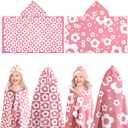 Mindsoft 2 Pcs Kids Hooded Bath Towel 50" x 30" Soft Pink Hooded Beach Towels Absorbent Microfiber Toddlers Towels Pool Beach Towel Wrap for 3-12 Years Kids Swimming Cover up 2 Design(Flowers)