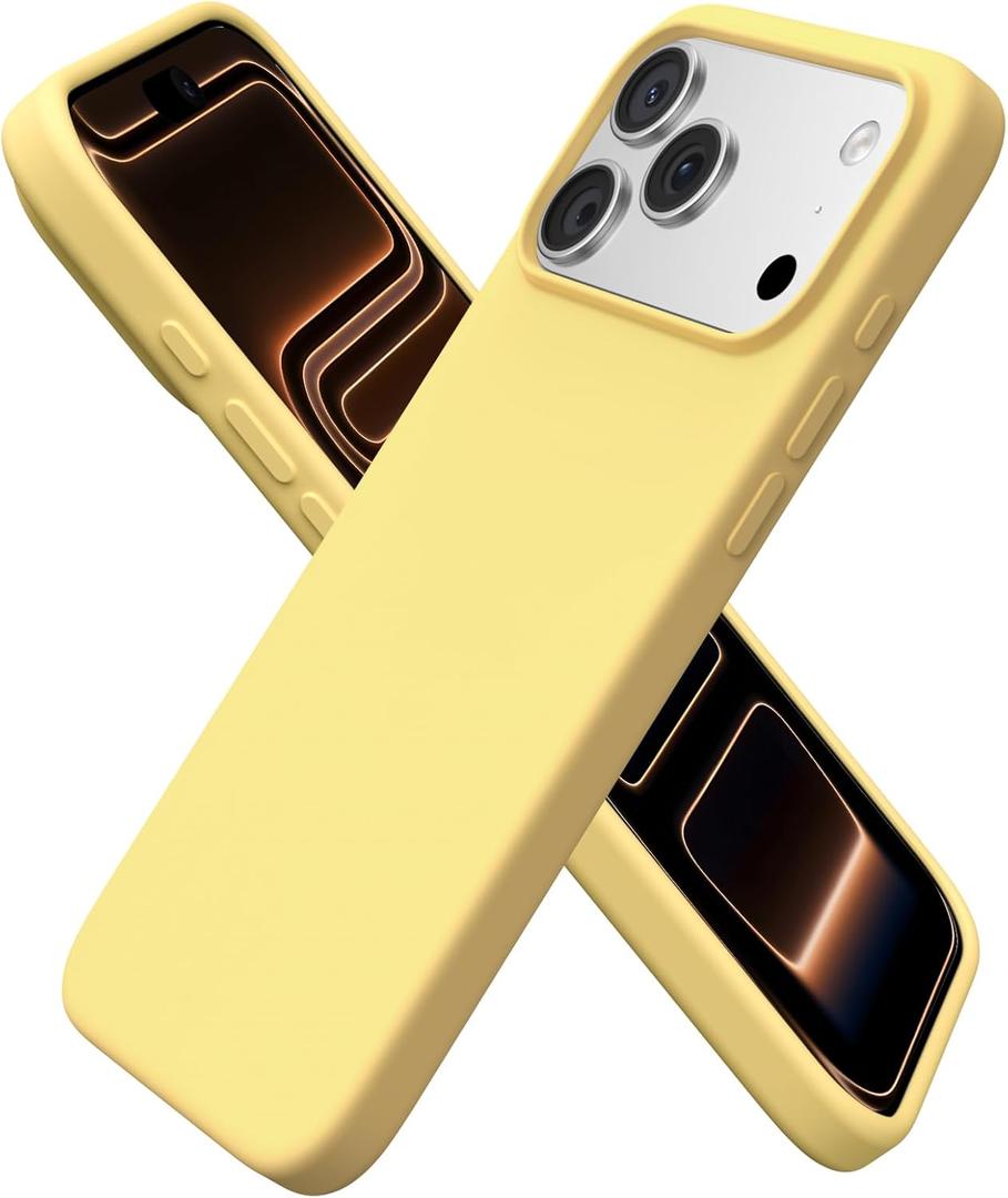 ORNARTO Compatible with iPhone 17 Pro Max Case 6.9", Slim Liquid Silicone 3 Layers Soft Gel Rubber Shockproof Protective Cover with Anti-Scratch Microfiber Lining-Buttercream Yellow