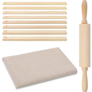 10 Pcs Clay Rolling Pin Pottery Toolsset 13.58 Inch Pottery Wood Rolling Pin 5939in Linen Tablecloth 4 Size Wooden Rollings Pins Guides Sticks for Carving Clay Rollings Pins Depth Guide Potterys