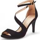 DREAM PAIRS Women's NILE Fashion Stilettos Open Toe Pump Heel Sandals (6.5, Black)