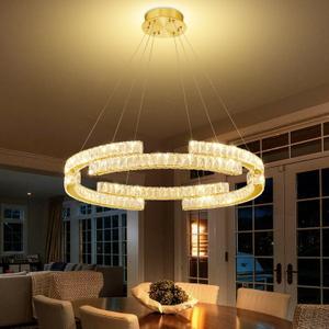D24'' Modern Gold Crystal Ring Chandeliers for Living Room Dinning Room Crystal Pendant Light Dimmable 3000k-6000k, D47.5"+D40"+D32"+D24"+D16"