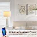 White Ceramic Table Lamps Set of 2, 28" Lamps for Living Room with USB C+A Ports, Touch Lamps for Nightstand, 2 Bulbs Included