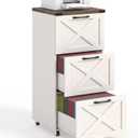 Halitaa 3 Drawers Tall Farmhouse File Cabinet with Wheels, Rustic White | Halitaa Vertical Filing Cabinet Fits Letter/A4 Size, Rolling File Cabinet Wooden Printer Stand for Home Office, 15.75"D x 15.75"W x 38.43"H