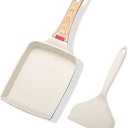 Japanese Tamagoyaki Pan Nonstick Square Frying Pan with Removable Handle and Silicone Spatula  Japanese Omelette Pan for Egg Roll, Induction, Gas, and Oven Safe (Beige)