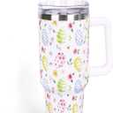 Whaline 40oz Easter Tumbler with Handle Straw and Lid Watercolor Egg Floral Travel Tumbler Spring Flower Coffee Cup for Holiday Birthday Party Favors
