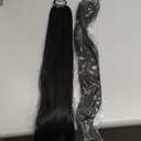 2 Packs Long Braided Ponytail Extensions with Hair Ties Natural Soft Synthetic Hair Piece for Black Women Straight Wrap Around Hair Extensions Ponytail (Black, 24 Inch (Pack of 2))