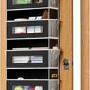 5-Tier Over The Door Storage Organizer with 10 Side Mesh Pockets, 48 lbs Load Capacity, 3 Hooks Design, Door Hanging Organizer with Clear Windows for Bathroom, Bedroom, Nursery, Kitchen-Black