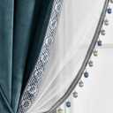 Lush Decor Luxury Vintage Velvet and Sheer with Border Pompom Trim Window Curtain (Single) Panel, 84" L x 42" W, Blue
