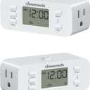 DEWENWILS 24 Hour Programmable Digital Timer Outlet, 2 Pack Timers for Electrical Outlets, Indoor Light Timers for Lamp Fan Aquarium, 2 Grounded Outlet, 125V/15A Resistive/1000W Tungsten, 3 Prong
