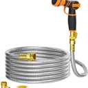 Giraffe Tools Garden Hose 50ft x 5/8", 304 Stainless Steel Metal Water Hose, No Kink Garden Water Hose with 9 Pattern Spray Nozzle, Flexible, Lightweight, Kink Free Hose for Yard, Outdoor