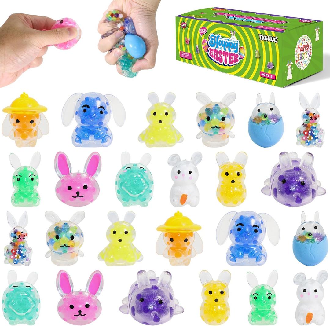 24 Pack Easter Squishies for Kids, Kawaii Mini Bunny Squeeze Toys, Bulk Squishy Squeeze Ball Set Anti-Anxiety Stress Relief Toys for Easter Basket Fillers Egg Fillers Party Favors (Easter Bunny-24)