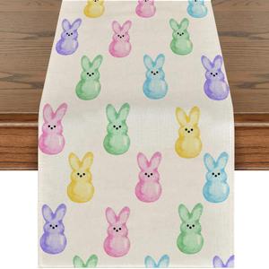 Easter Table Runner 13 x 72 Inch, Colorful Bunny Decorative Farmhouse Rustic Holiday Spring Table Decoration for Kitchen Dinning, Indoor Outdoor Dinner Party Dcor