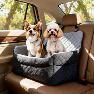 Medium & Large Dog Car Seat/Booster, Up to 55 lbs, with Safety Leash, Comfortable Travel Bed, Removable Washable Cover, Storage Bag for Convenient Car Travel
