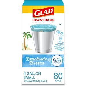 Glad Odorshield Small Drawstring Trash Bags, 4 Gal, Febreze Beachside Breeze, 80 Ct, Pack May Vary (80 Count (Pack of 1))
