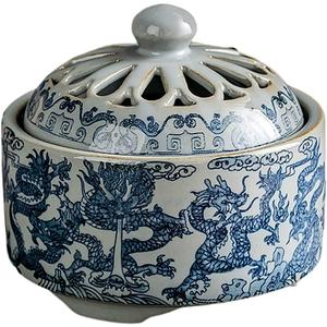 Garlic Keeper with Breathable Lid Ceramic Garlic Storage Jar, Countertop Garlic Holder for Kitchen (Blue and Grey)