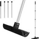 Lawn Thatch Rake, 15-Inch Steel Dethatching Tool, Adjustable 0-15 Angle and 38-68 Inch Length, Heavy-Duty Yard Rake for Dead Grass Removal and Lawn Care (Black, No Wheels)