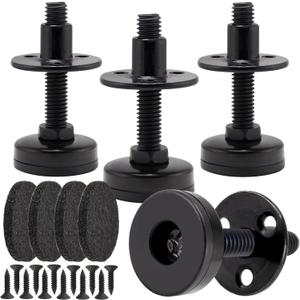 NEWBYTEK Furniture Leveling Feet Heavy Duty, Adjustable Furniture Feet Levelers Screw on Heavy Duty Desk/Chair/Cabinet/Dresser/Bench Leg Leveler, Round T-Nut Kit 3/8-16 Thread (4 Pack, Black)