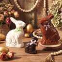 CHENGU 3 Pcs Chocolate Bunny Decor Faux Chocolate Bunny Statues 5.9'' x 3.2'' Rabbit Figurine Ceramics for Spring Farmhouse Home Living Room Table Tabletop Indoor Decor(Brown, White, Black)