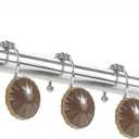 Shower Curtain Hooks Rings, Decorative Rust Proof Stainless Steel Glide Rollers Shower Hooks Rings for Bathroom Shower Rods Curtains, Set of 12, Brown