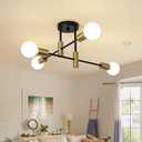 Modern Semi Flush Mount Ceiling Light,Mid Century 4 Light Lighting Fixture for Dining Room Bedroom Kitchen Foyer Entryway Hallway,Metal Gold and Black Sputnik Chandelier