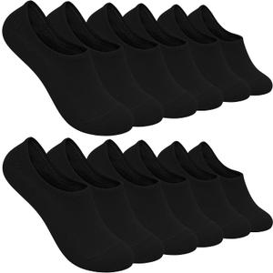 SERISIMPLE Low Cut Thin Womens Viscose Bamboo Socks No Show Invisible Non Slip with Grips Lightweight Liner Flats 6 Pairs (Black)