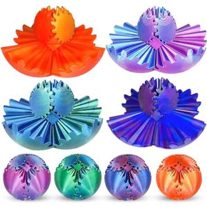 4 Pcs 3D Printed Gear Ball Gear Sphere Fidget Toy, Steampunk Whirling Wonder Fidget Gear Ball Stress Anxiety Relaxing Fidgets Toys for Office and Home Christmas Stocking Stuffers Party Favors Gift