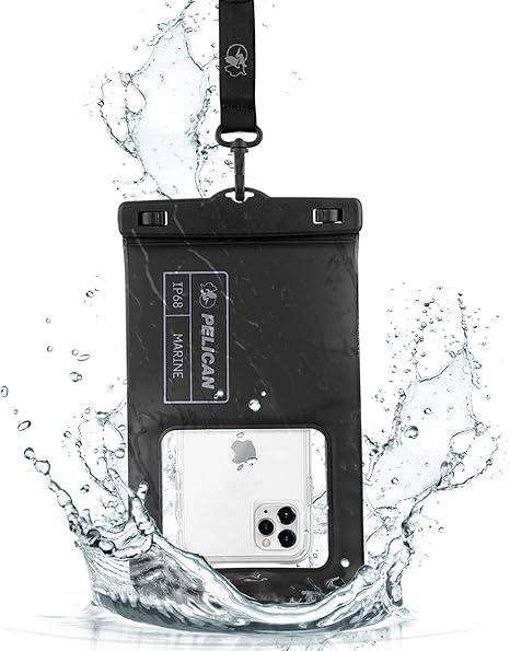 Pelican Marine - IP68 Waterproof Phone Pouch (XL Size) Floating Waterproof Phone Case - Beach Cruise Ship Travel Essentials - Works with All Phones - Detachable Lanyard - Black