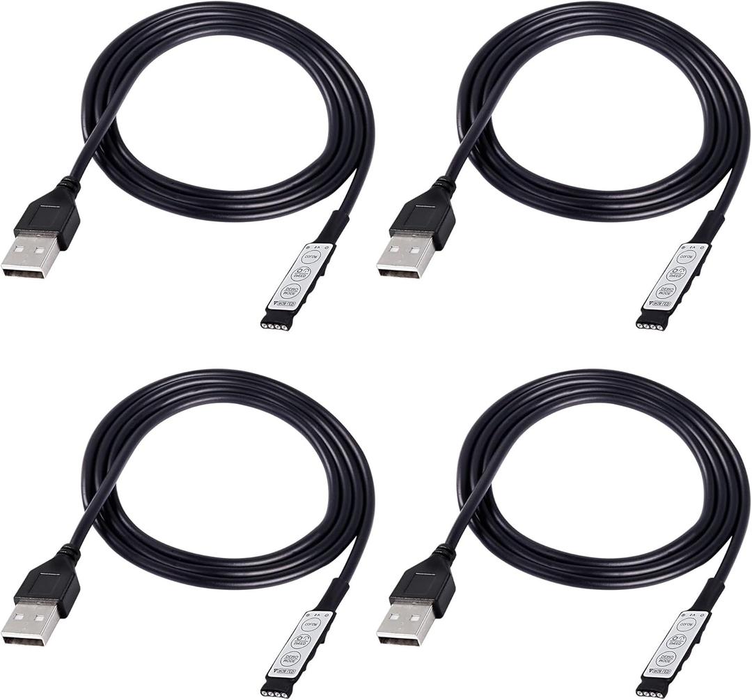XMSJSIY DC 5V Led Dimmer USB RGB Led Controller 3 Keys Multi-Colour Led Strip Light Connector Switch Cable - 1M/3.28FT 4PCS