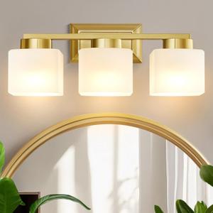 EJIAXIN 3-Light Bathroom Light Fixtures - Gold Bathroom Vanity Lights with Glass Shade Modern Bathroom Lighting Fixtures Over Mirror - Wall Sconce Lamps for Bedroom,Living Room,Hallway