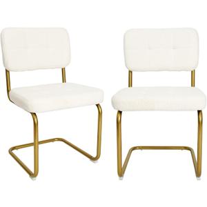 CangLong Fleece Dining Chairs, Mid-Century Modern Upholstered Armless Chairs with Metal Legs for Home, Kitchen, Dining Room, Set of 2, White