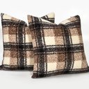 JOJOGOGO Fall Brown Buffalo Plaid Sherpa Pillow Covers 18x18 Set of 2, 18 x 18 Cozy Fluffy Curly Farmhouse Checkered Pillow Covers, Black Tan Brown Fuzzy Sweater Cable Knit Decorative Throw Pillows