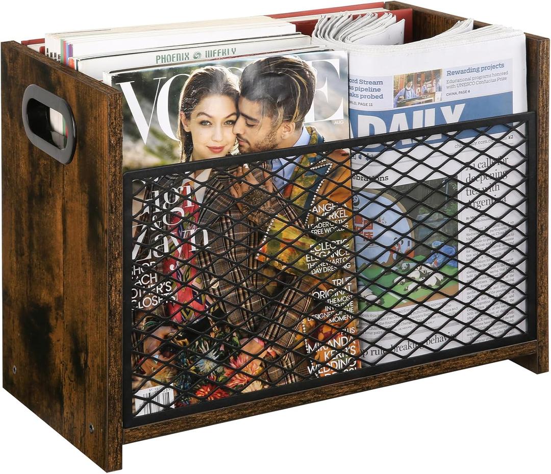 YINMIT Magazine Holder, Magazine Rack for Desktop and Home Office, Farmhouse File Storage Basket for Letters, Magazines, Books, Newspapers (Large) (Rustic Brown)